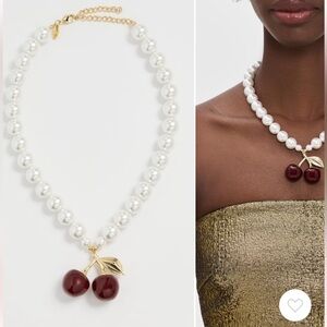 NEW 🆕 Kenneth Jay Lane 14K Gold Plated Pearl Necklace with Cherry Pendant